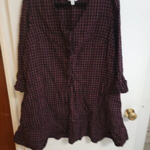 Time and Tru Plaid Long Sleeve Dress - Black and Red
